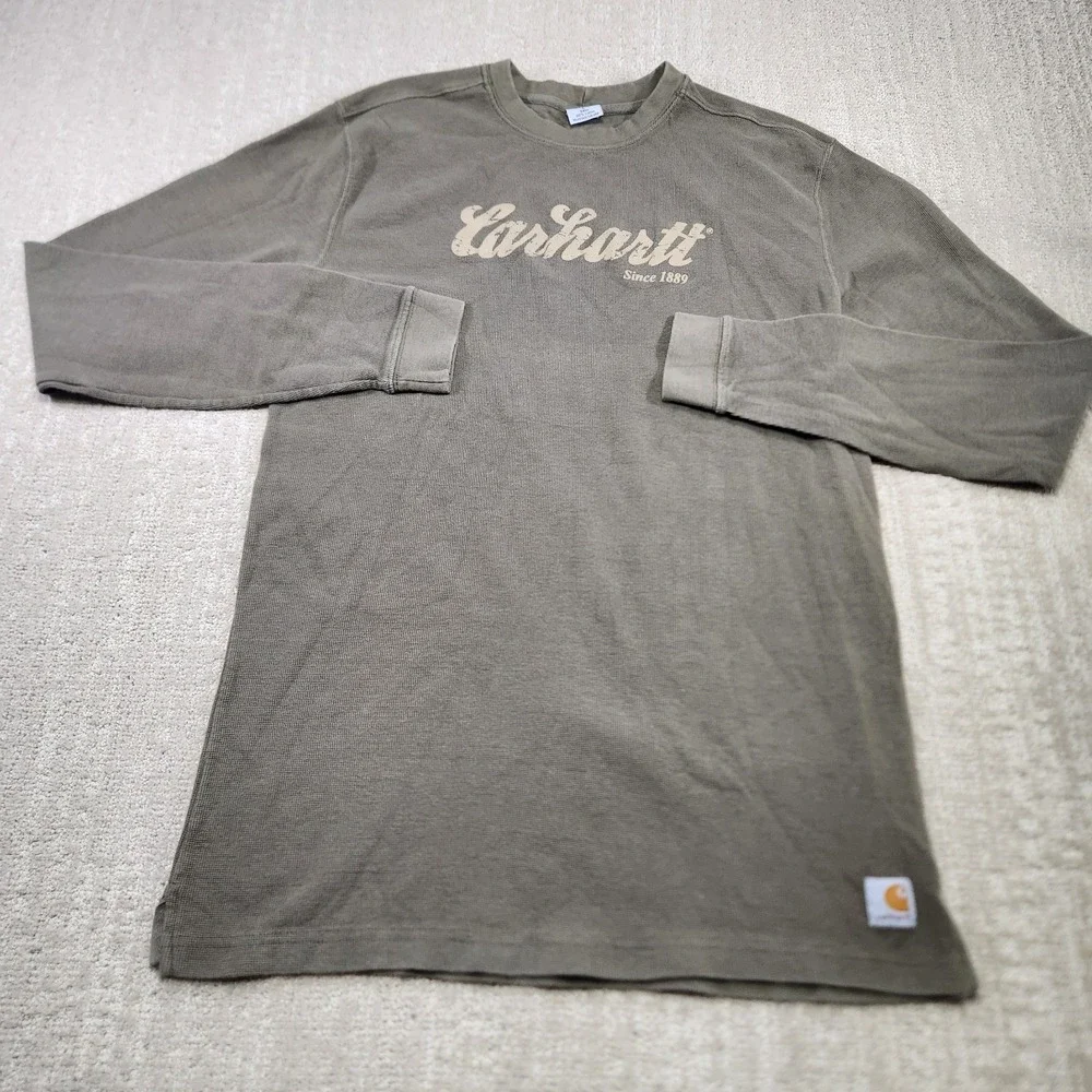 Vintage Carhartt Shirt Men Large Tall Thermal Waffle Knit Workwear Green Y2K - Picture 5 of 10